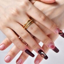 欧麦卡五环拼色锆石戒指不锈钢PVD镀18K真金个性百搭食指戒批发潮