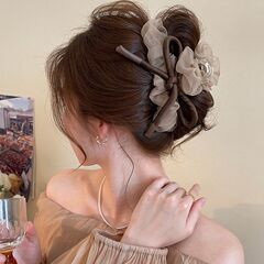 泡泡网纱蝴蝶结发夹抓夹女高级感新款鲨鱼夹子后脑勺盘发头饰