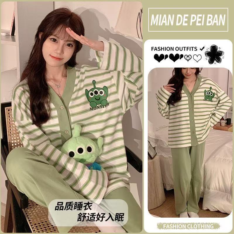 2025 pijama de perro de jade Gui primavera y otoño para mujeres manga larga dibujos animados adorables estudiantes adolescentes gran tamaño gordo mm ropa de hogar