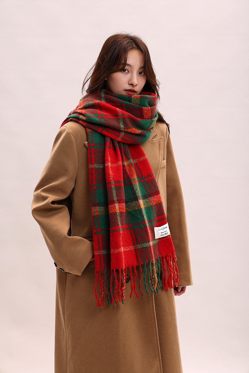 Châle à carreaux, polyvalent automne hiver, classique de Noël version coréenne 2024, nouveau châle, écharpe haut de gamme et chaude pour_voghion.com