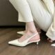 French Style White Pointed Trip Toe Sandals Women's Spring and Summer Shallow Mouth Single-layer Shoes Thin Mid-heel High-heeled Shoes Women's High-end Feeling