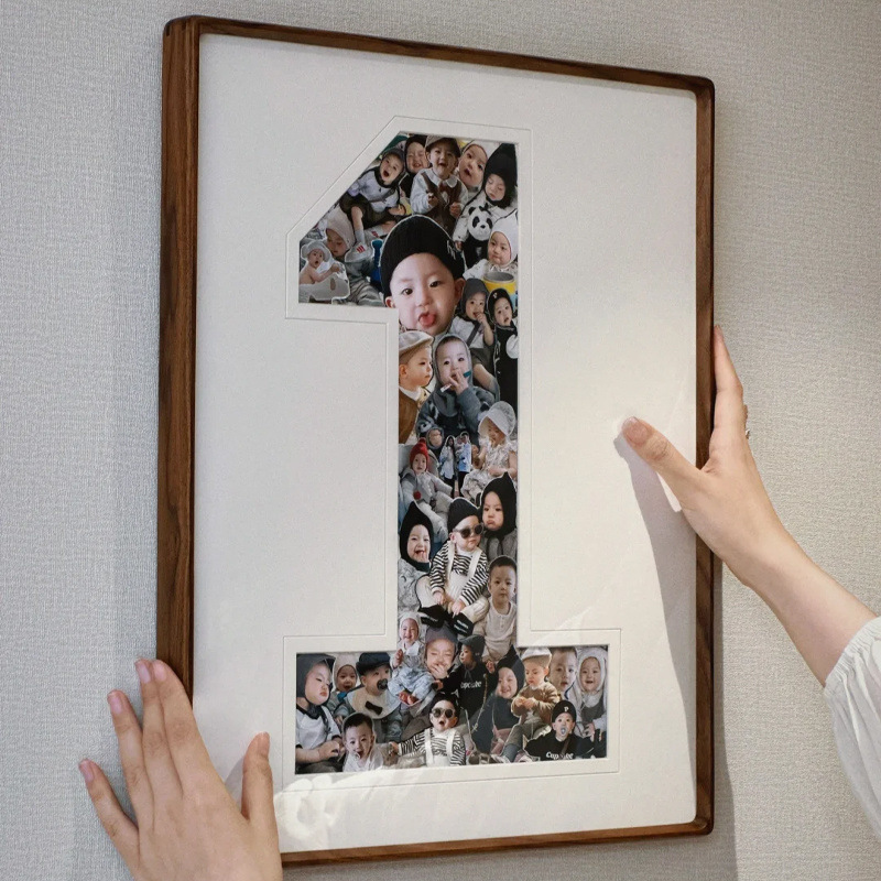 Baby's One-Year-Old Photo Commemorative Photo Frame Growth Record Birthday Hanging Picture Ornaments Washed Photo Default Chinese Style Wood