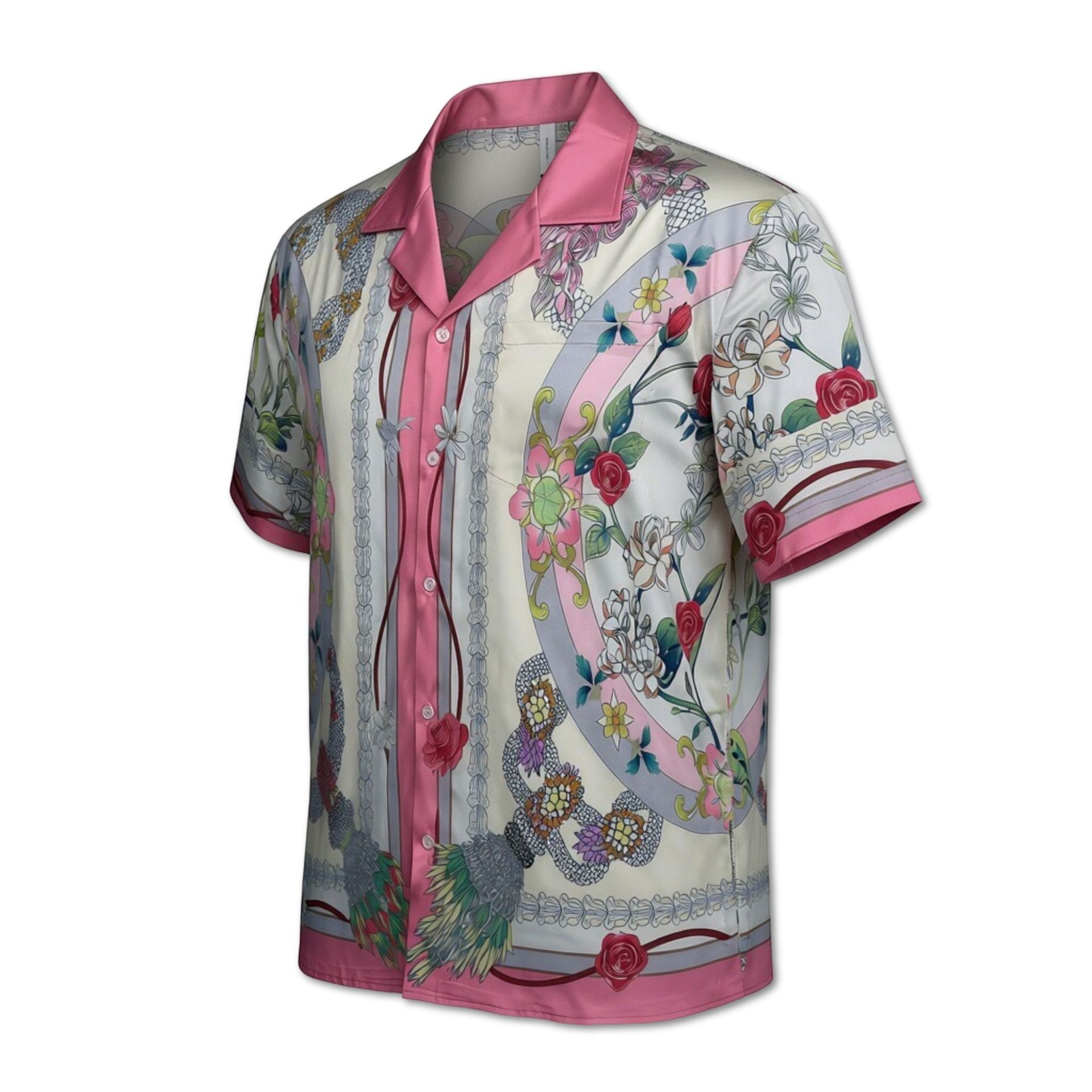 Cross-border trade, European and American summer niche retro rose shirt, fashionable and high-end satin beach short-sleeved top
