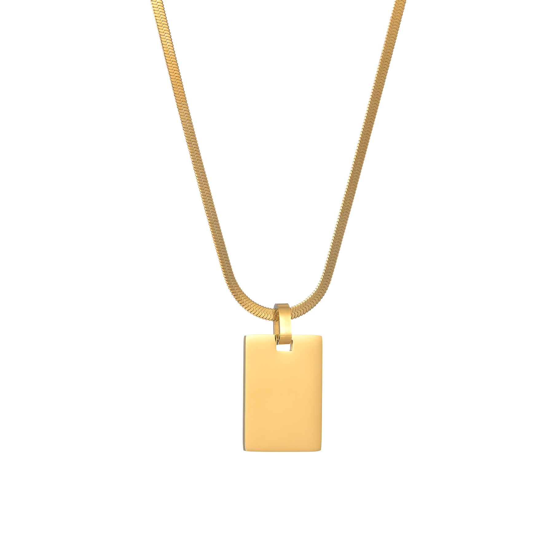 Pendant Necklace Classification 304 Stainless Steel Chain Material Wholesale Jewelry Simple Style Rectangle 304 Stainless Steel Pendant Necklace Snake Chain