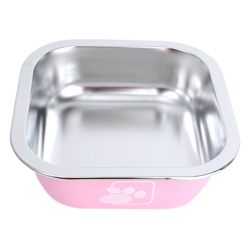 Cuadrado de acero inoxidable perro tazón anti-golpe perro Poon perro arroz tazón agua potable gato mascotas alimentos suministros