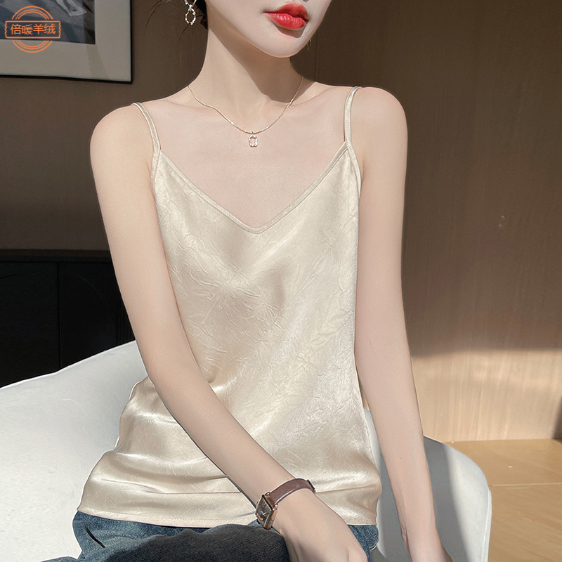 Acetic Acid Satin V-neck Sling Women's Sequin Embossed Inner Top Loose All-match Sleeveless Summer Base Shirt Vest Acetic Acid Satin V-neck Sling Women's Sequin Embossed Inner Top Loose All-match Sleeveless Summer Base Shirt Vest