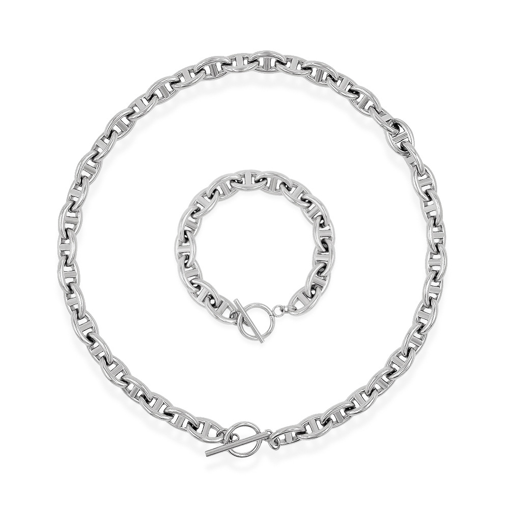 Streetwear Solid Color Stainless Steel Plating Bracelets Necklace 1 Piece