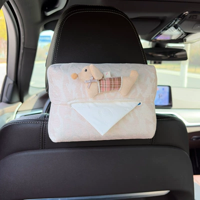 Tissue Holder, High-End Armrest Box – Car tissue box/set - off-white-pink-brown-plaid-dogleopard-print-tissue-box-off-white