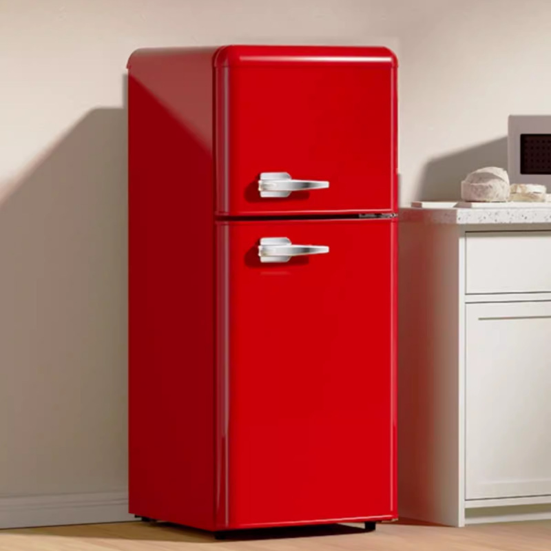 Retro Internet-Famous Double-Door Refrigerator for Office, Home, Dormitory, Rental, Mini, Small, Energy-Saving, and Power-Efficient
