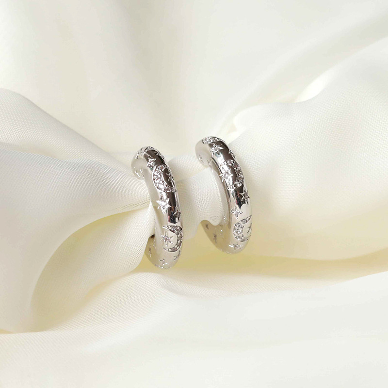 Fashion C Shape Star Copper Ear Studs Gold Plated Rhinestones Copper Earrings