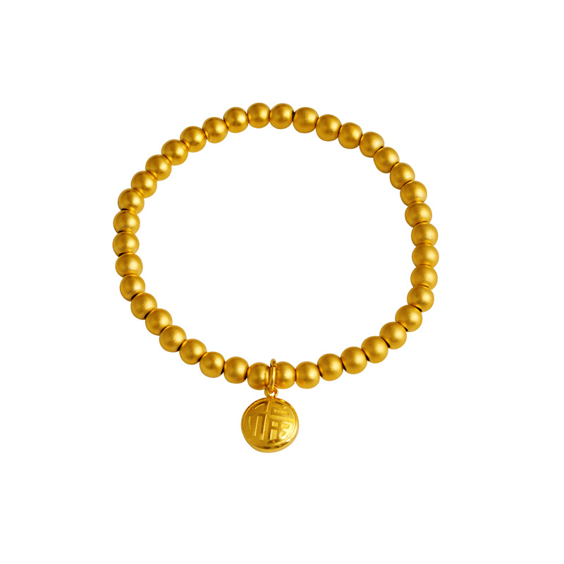 Nueva aleación de cobre antiguo francés Fuxi granos redondos pulsera llena de felicidad pulsera cuerda elástica pulsera joyería