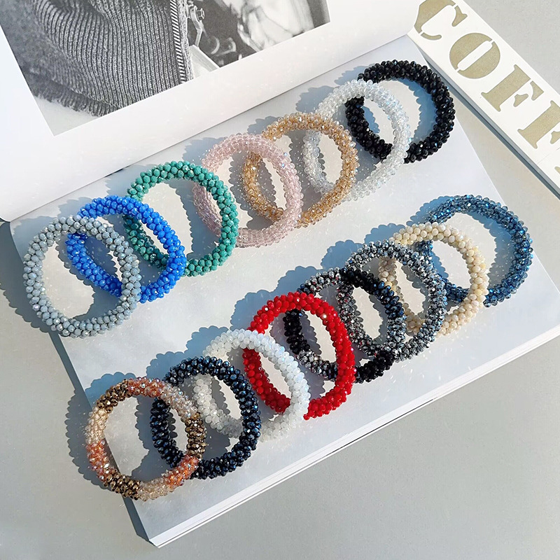 New South Korea Dongdaemun crystal hair band bracelet dual-use headband hand beaded hair tie high elastic hair rope rubber band