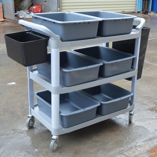 Three-Tier Plastic Cart for Serving Bowls, Dining Cart, Restaurant, Hotel, Hot Pot Restaurant Serving Cart, Baiyun Food Delivery Cart