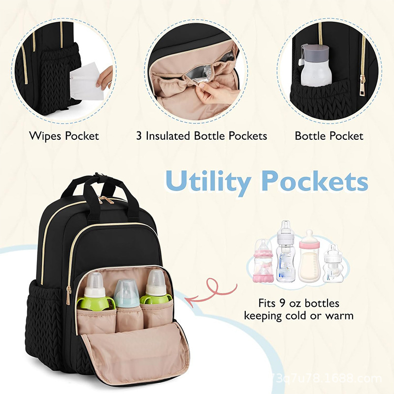 Amazon Hot Sale Pañales Mochilas Big Baby Bags Pañales de viaje Quilted Mochilas con almohadillas de pañales
