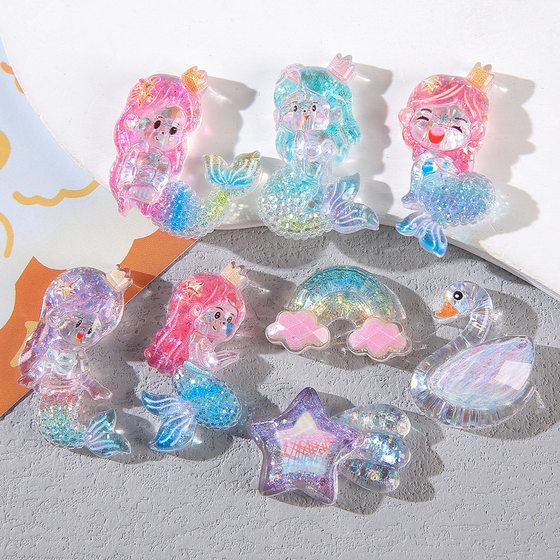 High-grade mermaid flash cross-border trade AB glue resin accessories diy mobile phone case shoe buckle hair accessories decoration materials