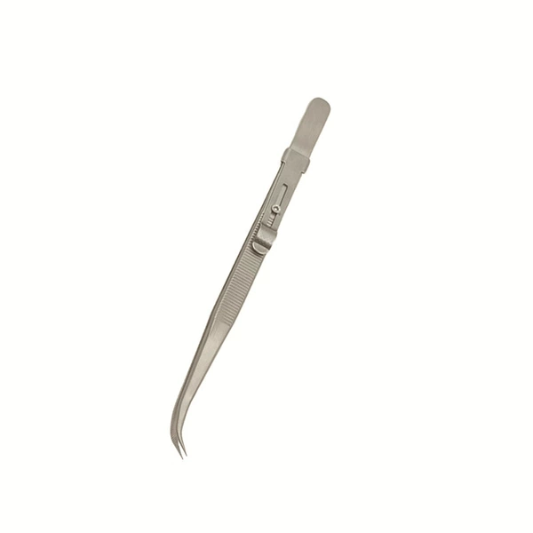 Curved jewelry tweezers with lock