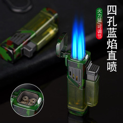 新款四噴頭可視氣體微噴型噴槍直衝防風打火機 可點雪茄艾灸蚊香