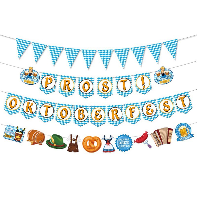 Fabricantes al por mayor de decoraciones de fiesta de fiesta tirando banderas colgantes de decoración de fondo alemana de Oktoberfest