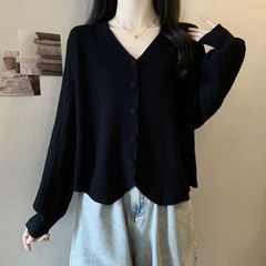胖妹妹秋装新款大妈女装V领软糯显瘦正肩针织衫开衫设计感上衣潮