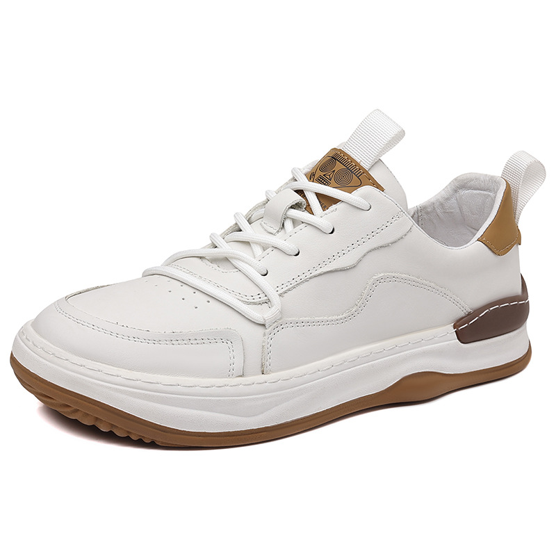 Cabeza de cuero de vaca otoño nuevos zapatos de cuero de hombre con suela gruesa cabeza redonda zapatos de hombre casuales ligeros zapatos de moda