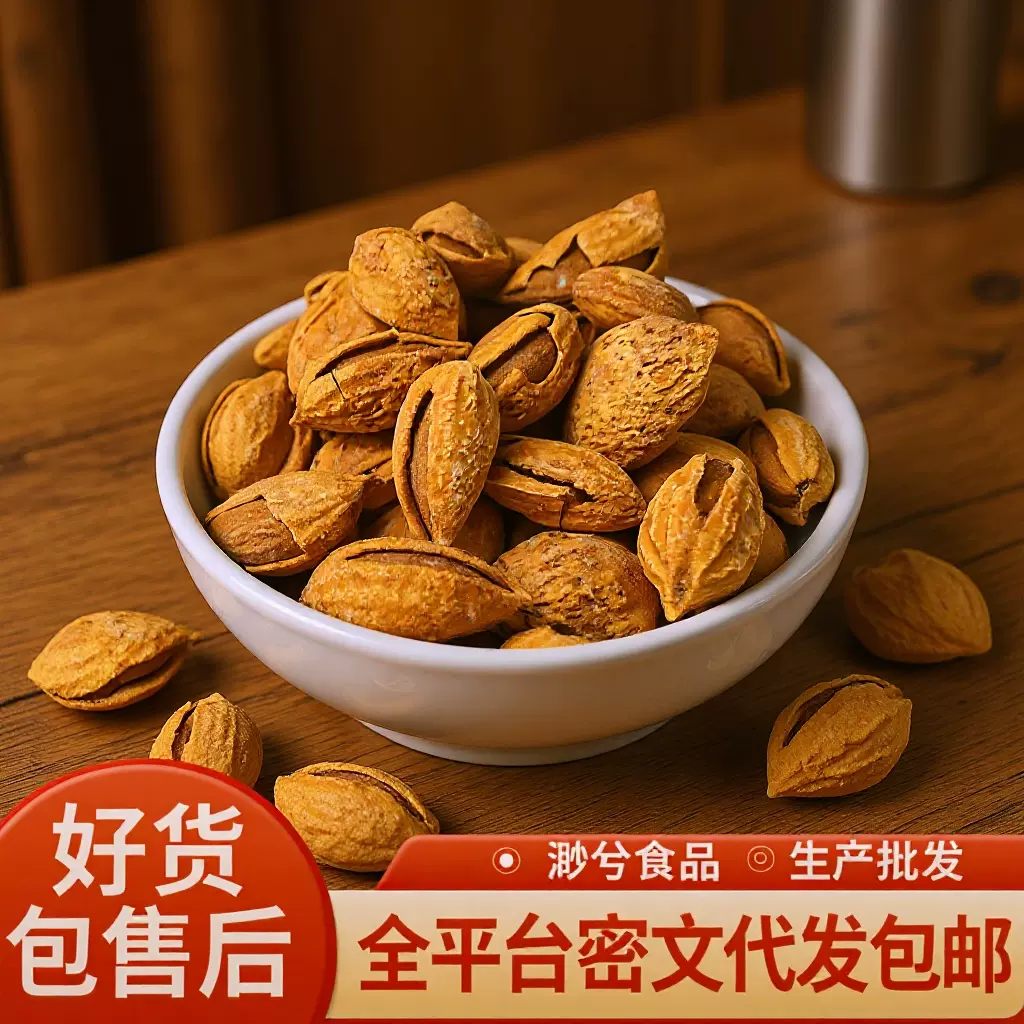 代发纸皮巴旦木扁桃仁袋装 批发奶香巴坦木大颗粒带壳杏仁巴旦木
