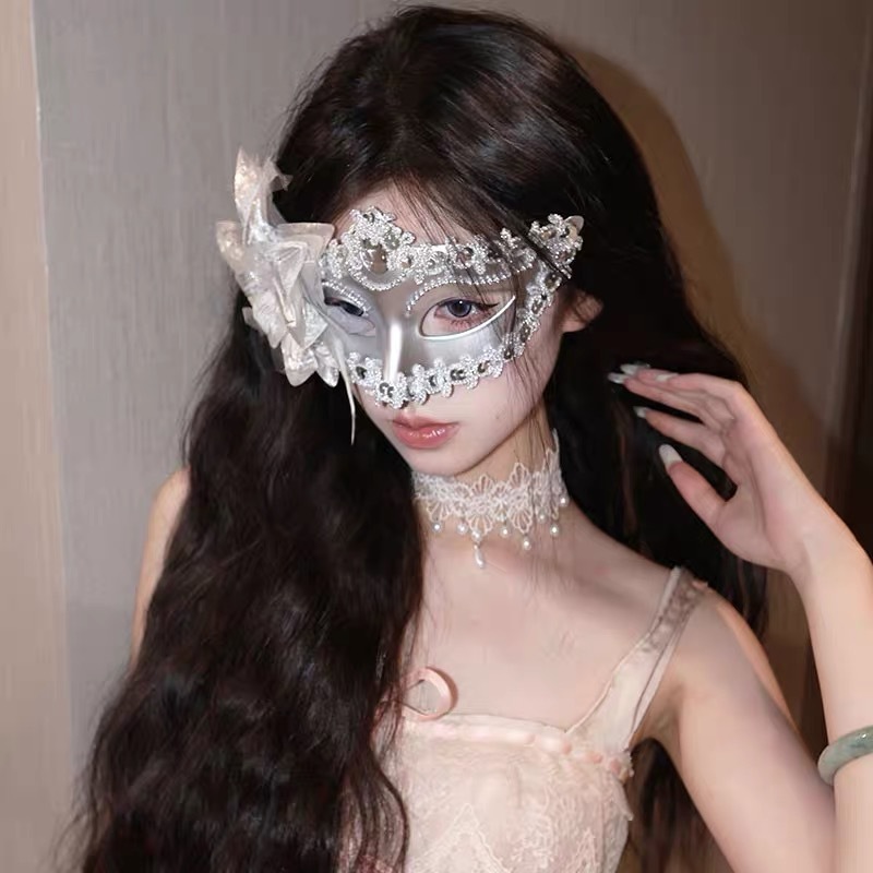 假日化妆舞会公主面具女成人派对半脸面具白色羽毛半脸眼罩道具|undefined