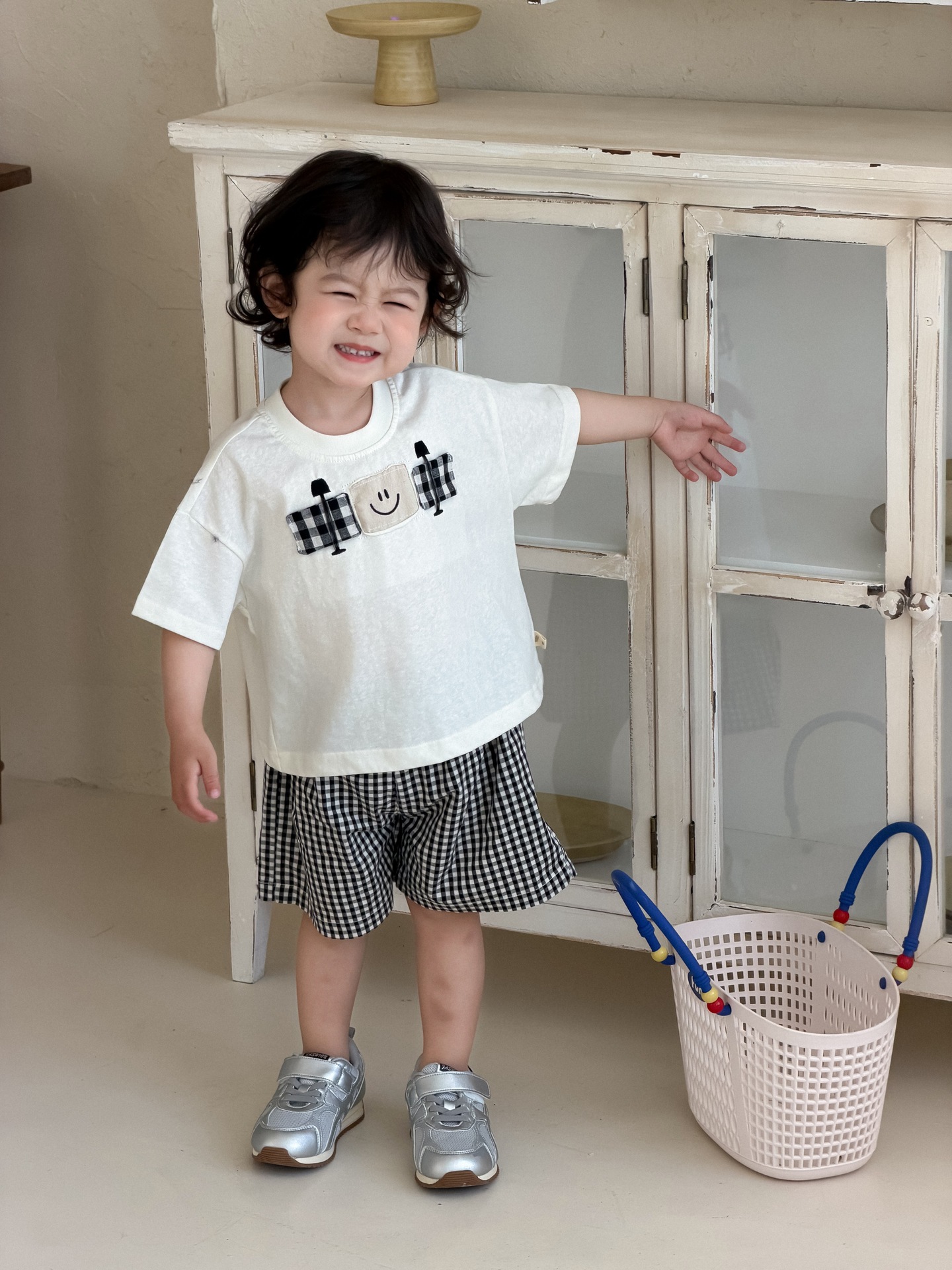 Boys' Summer Short-Sleeved T-Shirt Plaid Shorts Set Thin 2026 Korean Style Children's Clothing Baby Summer Clothes