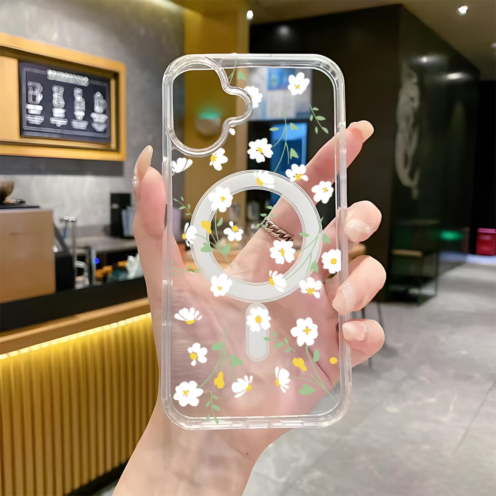 磁吸magsafe小清新花朵苹果16promax手机壳iPhone17pro透明保护套