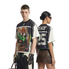 捷展男装|PEACE老虎街头球服26春夏新品欧美数码印透气短袖T恤男