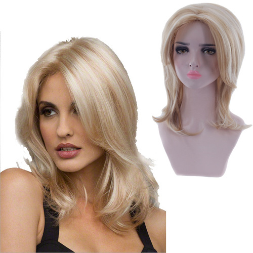 Cross-border platform foreign trade wholesale European and American big wave medium long bangs long curly hair gradient synthetic wig for women