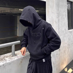 钻碎破洞连帽卫衣男女同款领长袖卫衣轻奢时尚连帽卫衣老白同款男