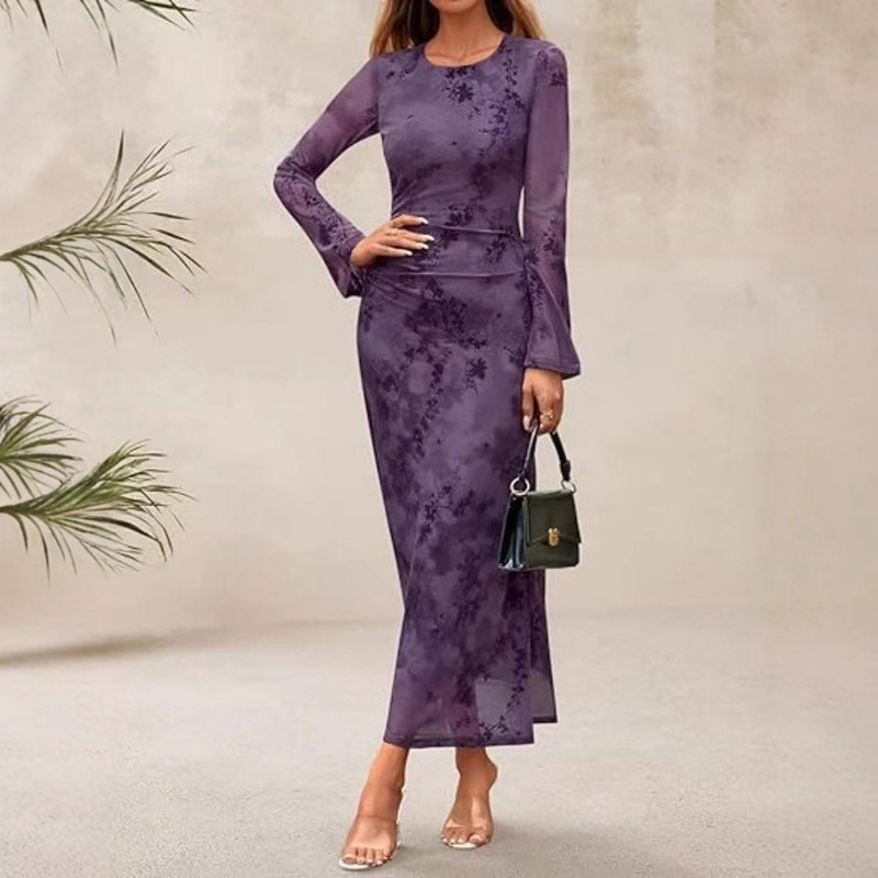 2025 European and American Fashion Amazon Independent Site Fashion Ruffled Mesh Wedding Guest Cocktail Party Long Dress