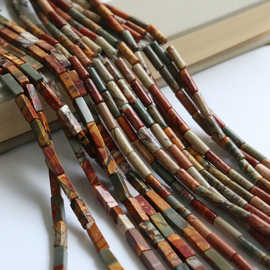 天然毕加索长方形水晶红线松圆管散珠子配件diy复古手链项链材料