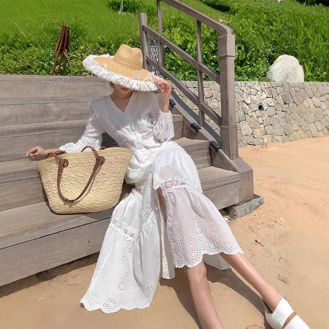 Ethnic white lace beach dress