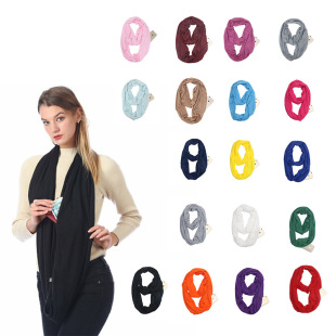 European and American Cross-border Storage Zipper Pocket scarf Solid Color Unlimited scarf Pocket scarf Women's infinity scarf