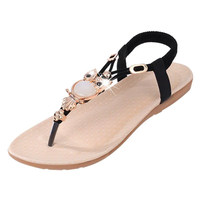 Летние новые богемные сандалии плоский каблук случайные сова бисером стринги сандалии