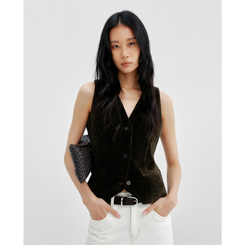 Non-Returnable, Non-Exchangeable Retro Corduroy Suit Vest for Women, Autumn V-Neck Sleeveless Waist-Cinching Vest