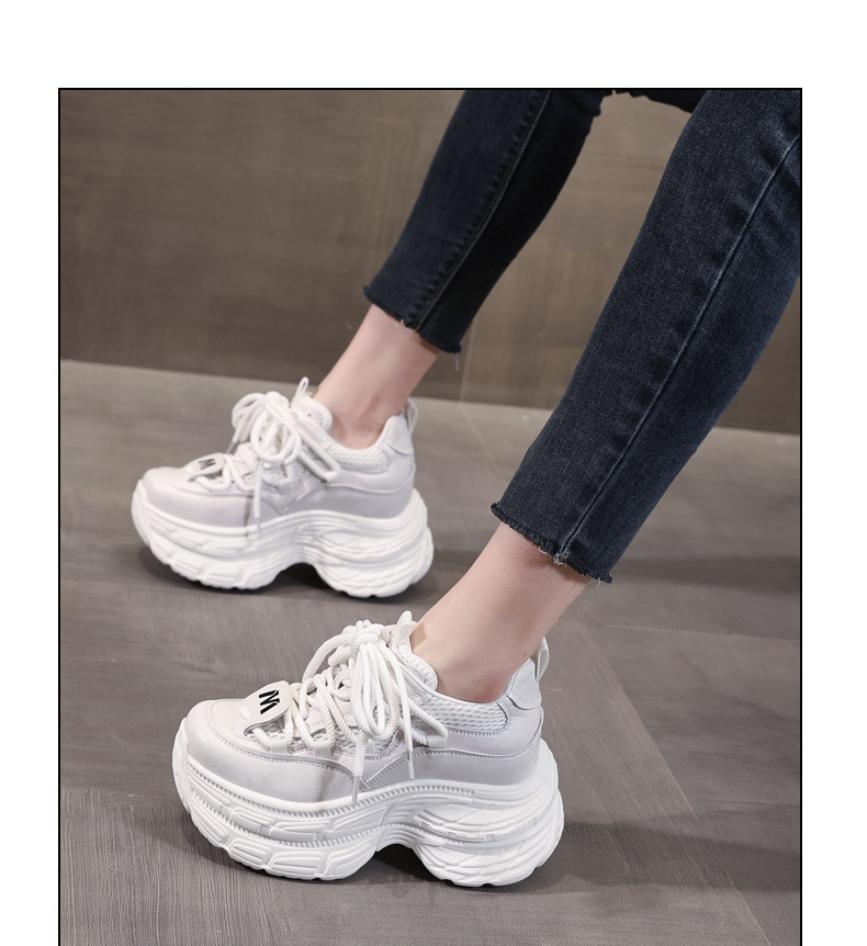 Giày sneaker nữ đế dày tăng chiều cao, mặt lưới thoáng khí, phong cách bánh xốp — Màu be chi tiết 15