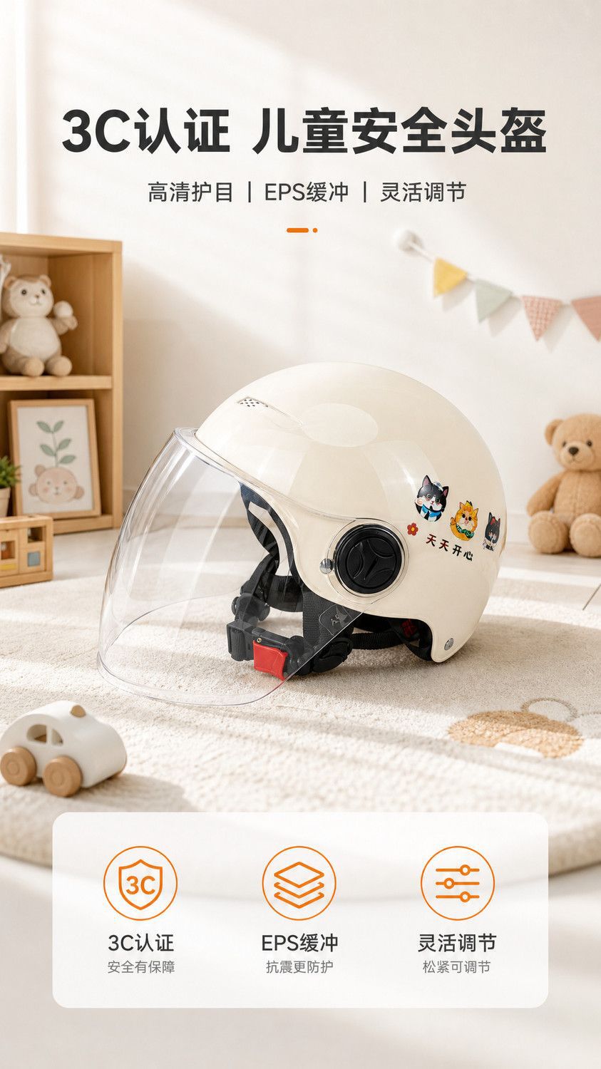 3C certified electric battery children's helmet, ultra-light helmet for kids aged 3-10, summer motorcycle safety half helmet
