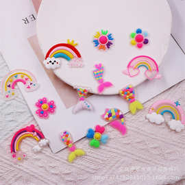 pvc软胶贴片鞋扣手机壳材料diy发夹配件彩色卡通花朵鱼尾巴彩虹