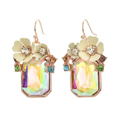 Cross-border European and American flower drop earrings for women Amazon Bohemian ins colorful earrings wholesale retro ear hooks