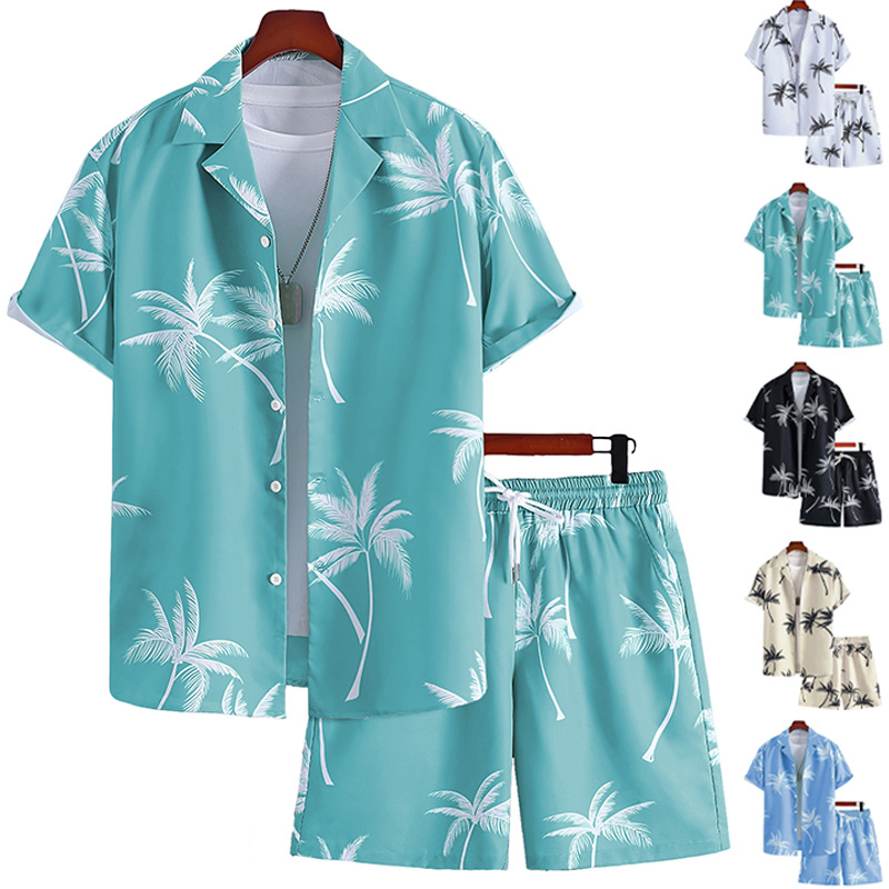 Sommer Set Herren Hemd Mit Kurzarm Und Shorts Im Print Design_voghion.com
