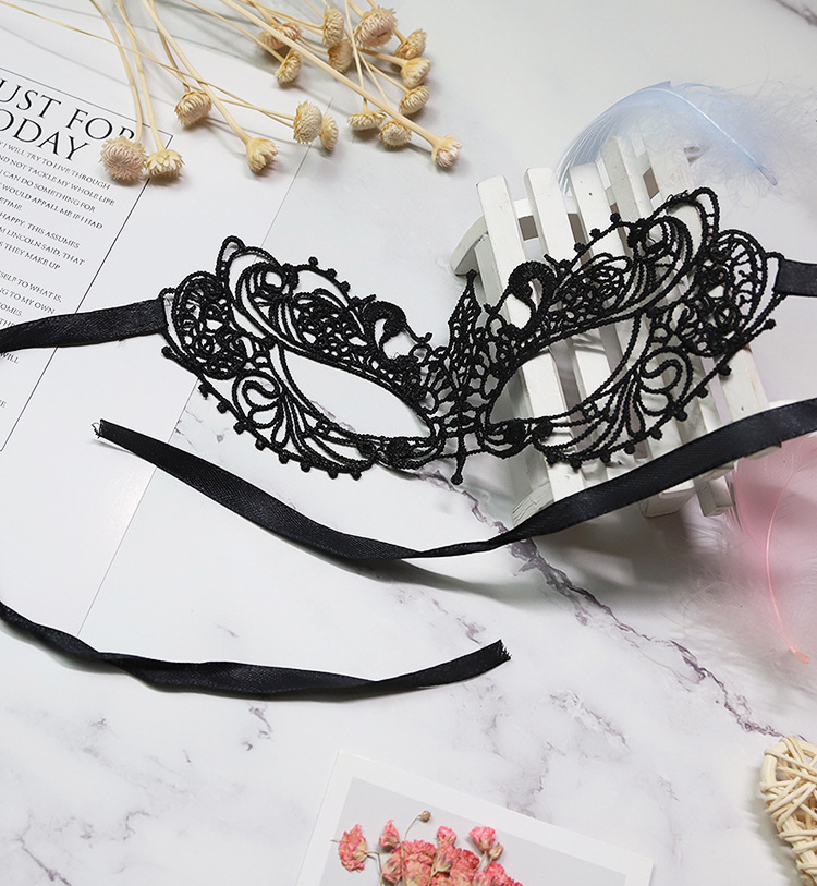 Lace Eye Mask for Adults, Black Sponge Blindfold, Couple Dress-Up Prop — detail image 11