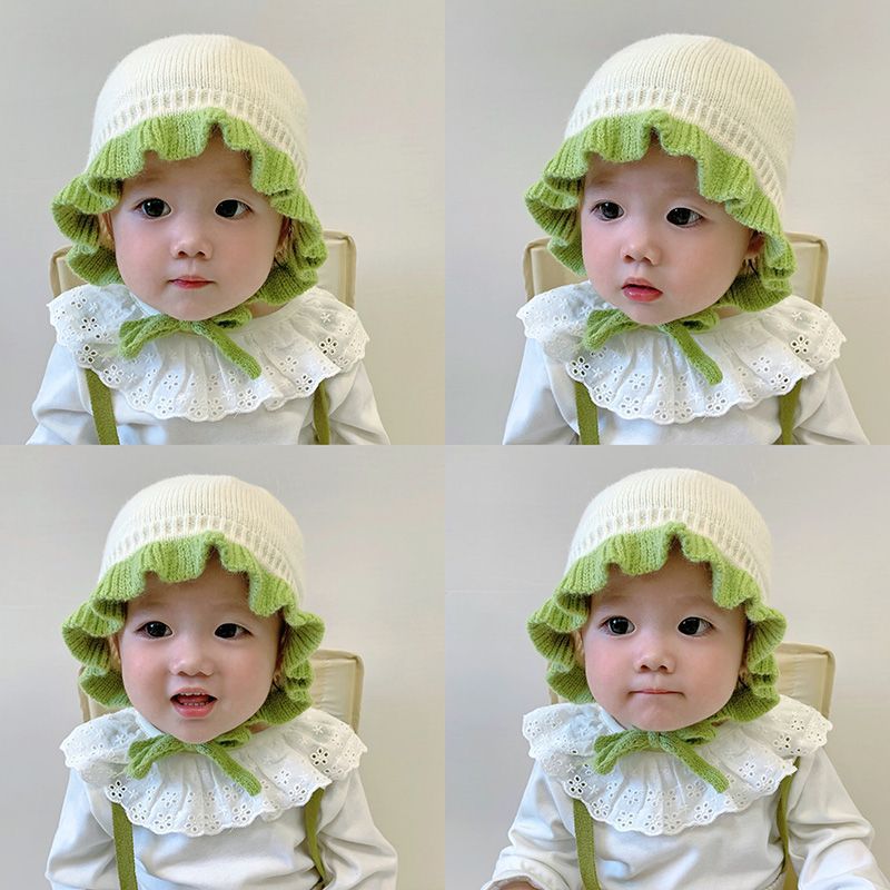 婴儿护耳帽秋冬纯棉女童花边公主帽冬季保暖包头帽双层宝宝帽子潮