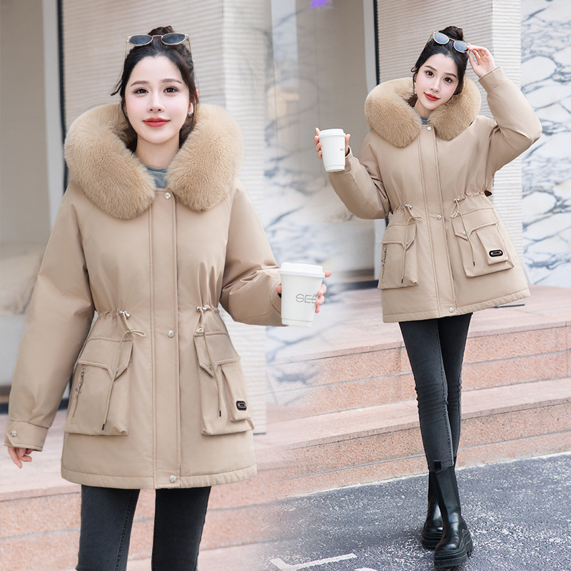 Una ropa de invierno, tres nuevos tipos desmontables de invierno para mujeres, 2024 nuevos tipos de invierno para la cintura y el grosor de la chaqueta de cuello de lana