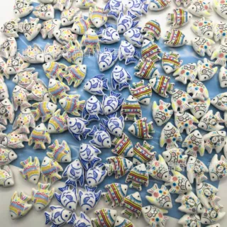 彩色热带鱼陶瓷珠彩印手工串珠散珠 diy手串项链服饰饰品配件材料