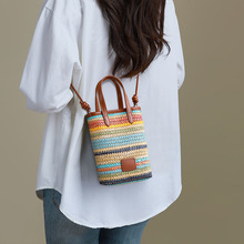 编织包包2025新款秋冬女包手机包草编沙滩包百搭单肩斜挎手提包