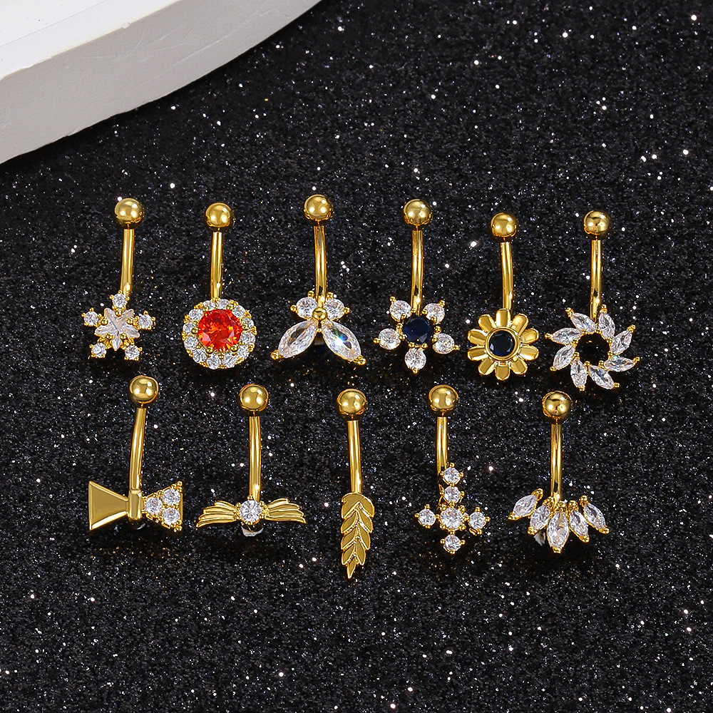 Birthday, Festival Occasion Copper Material Sexy Bow Knot Copper Zircon Belly Ring In Bulk