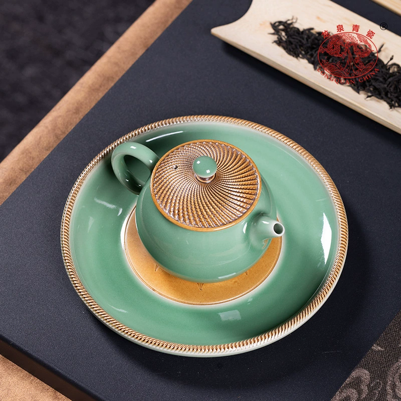 龙泉青瓷 Retro ceramic tea set, teapot, gift box, DIY