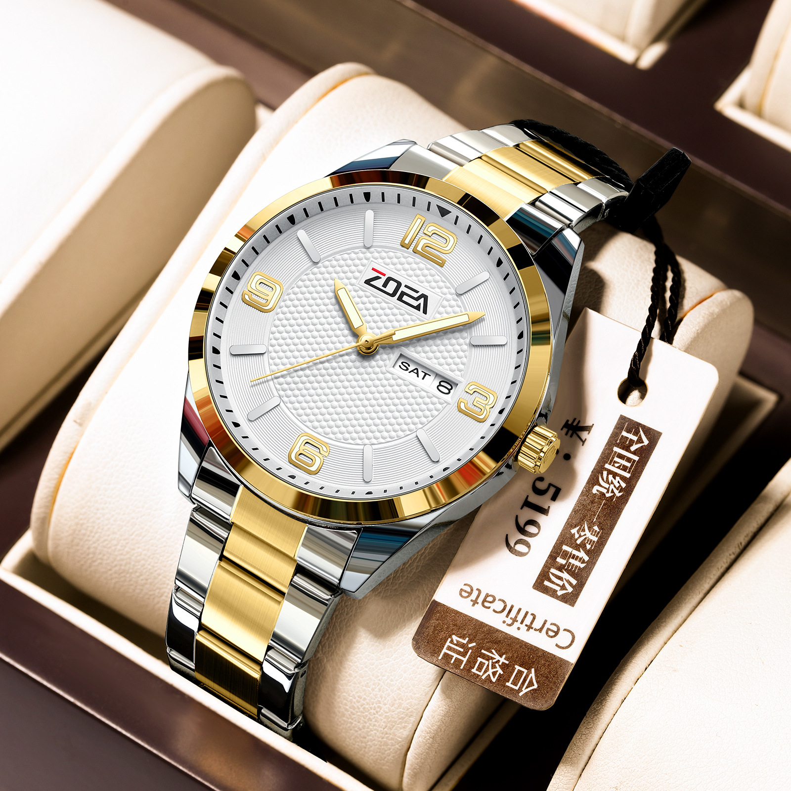 Quartz Watch for Men, High-End, Waterproof, High-Quality, Men's Dual Calendar Luxury Watch, Large Dial, Stainless Steel